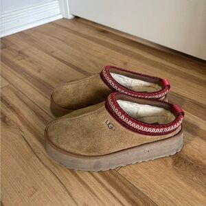 UGG Brown Suede Slip-Ons with Red Accents